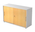 Corps blanc, portes hêtres H 74,8 x L 120 x P 40 cm