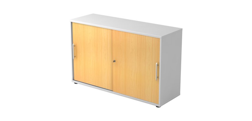 Corps blanc, portes hêtres H 74,8 x L 120 x P 40 cm