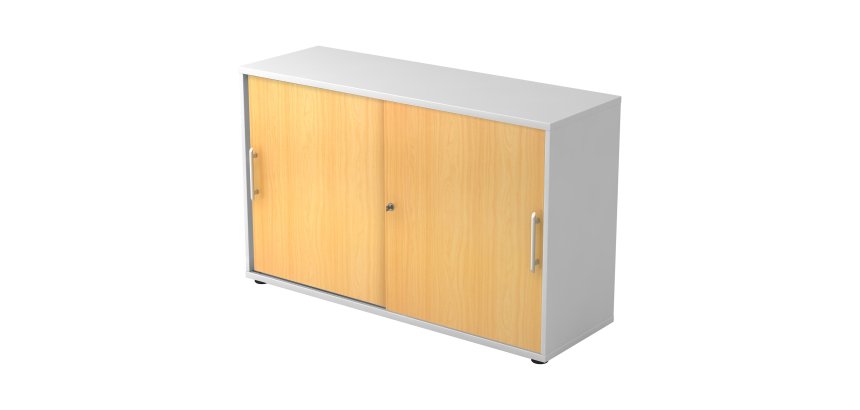 Corps blanc, portes hêtres H 74,8 x L 120 x P 40 cm