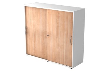 Witte kast, notelaar deuren H 110 x B 120 x D 40 cm