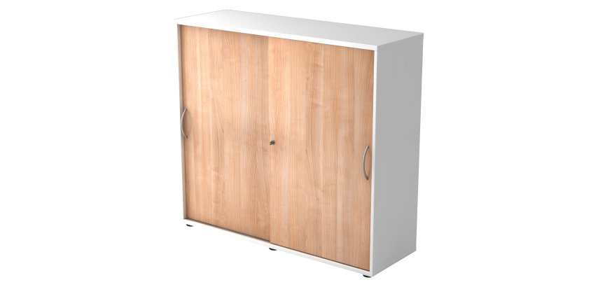 White body, walnut doors H 110 x W 120 x D 40 cm