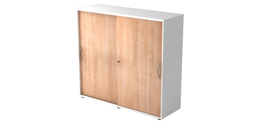 Witte kast, notelaar deuren H 110 x B 120 x D 40 cm