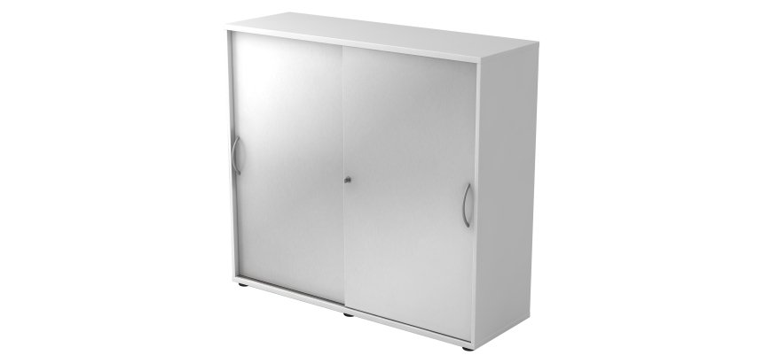 Witte kast, zilver deuren H 110 x B 120 x D 40 cm
