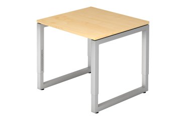 Rechte werkpost, 80 x 80 cm, onderstel zilver metaal Atlanta