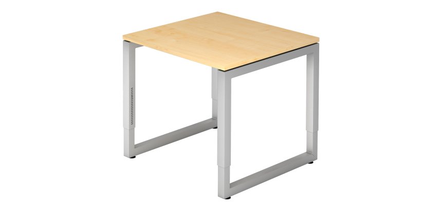 Rechte werkpost, 80 x 80 cm, onderstel zilver metaal Atlanta