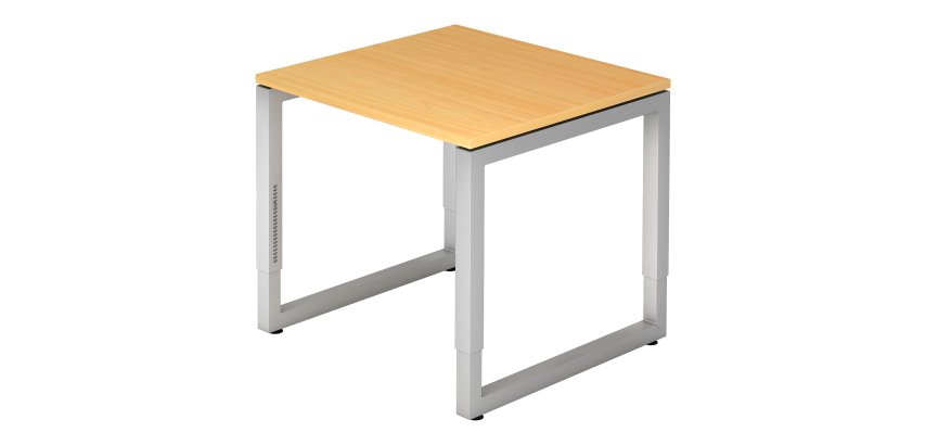 Rechte werkpost, 80 x 80 cm, onderstel zilver metaal Atlanta