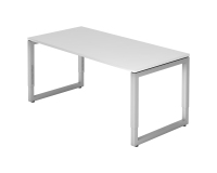 Rechte werkpost, 80 x 160 cm, onderstel zilver metaal Atlanta wit