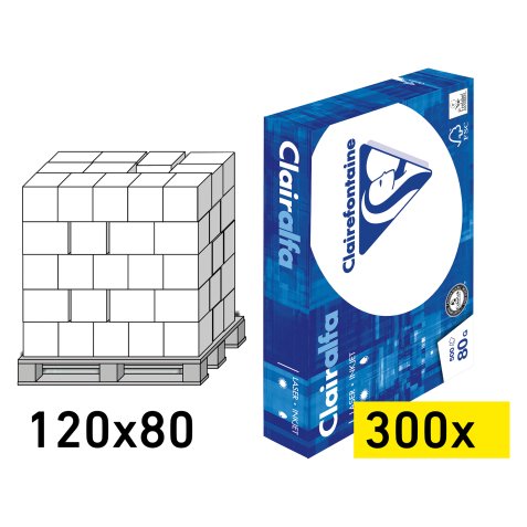 Papier Clairefontaine Clairalfa A4 80gr - wegwerppallet 300 pakken met 500 vellen