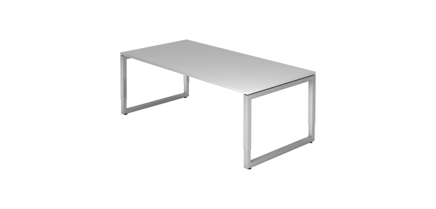 Rechte werkpost, 100 x 200 cm, onderstel zilver metaal Atlanta
