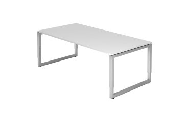 Rechte werkpost, 100 x 200 cm, onderstel zilver metaal Atlanta
