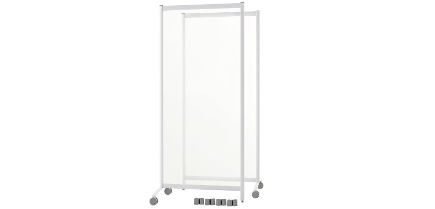 Pack von 2 Trennwänden aus Plexiglas H 170 x B 76 cm auf Rollen