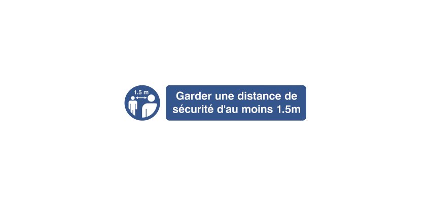 Pictogram 'keep a safe distance of minimum 1,5 m' (French)