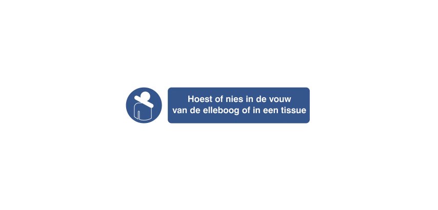 Pictogram 'cough or sneeze in the fold of your elbow or in a tissue' (Dutch)