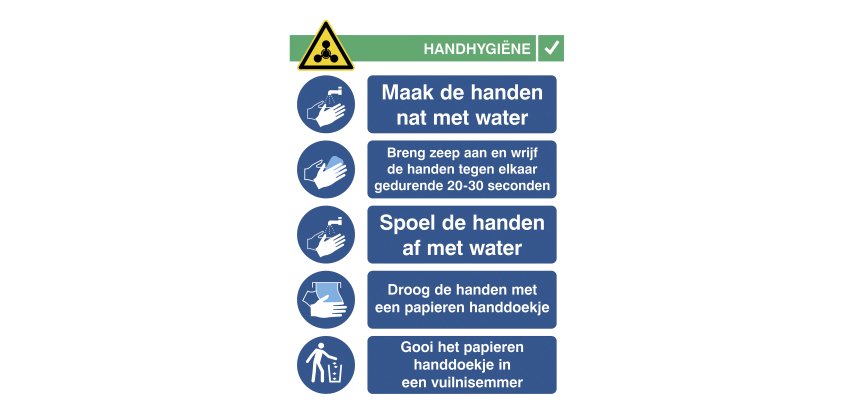 Sticker A3 with instructions for washing hands (Dutch)