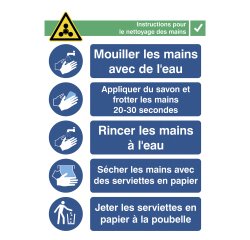 Sticker A3 with instructions for washing hands (French)