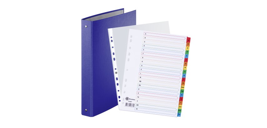 Pack Ordner mit 4 Ringen aus Karton A4 - Rücken 4 cm + 100 gelochte Taschen und 2 Register-Sets