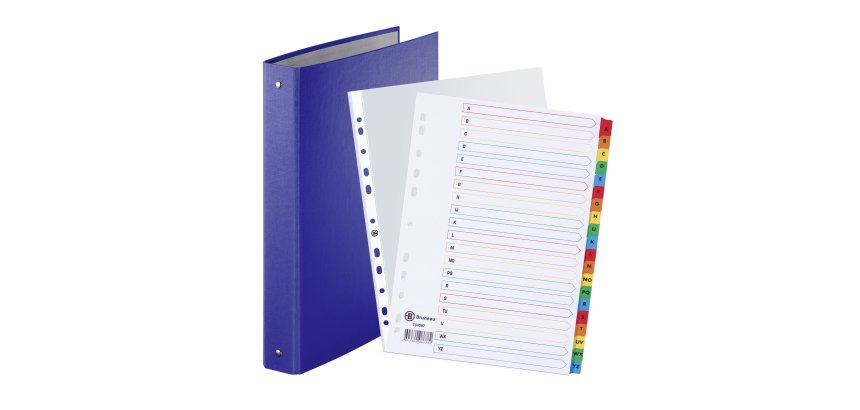 Pack de carpeta de 4 anillas de cartón A4 - lomo de 4 cm + 100 fundas multitaladro y 2 juegos de separadores