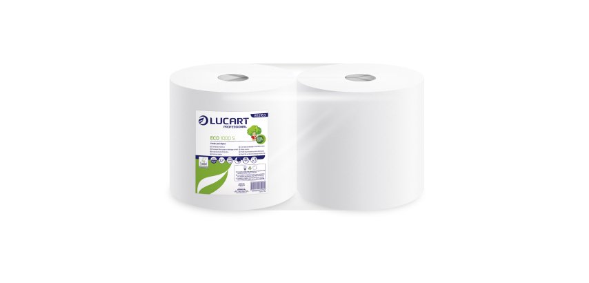 Bobine essuyage industriel blanche à dévidage central Lucart Eco 1000S - Lot de 2