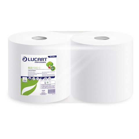 Bobina de papel para limpieza industrial blanca con desbobinado central Lucart Eco 1000S - Paquete de 2