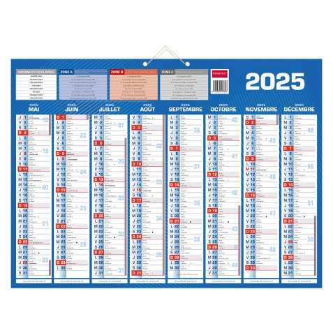 Calendrier semestriel mural année 2025/2026 - 16 mois - 40,5 x 55 cm