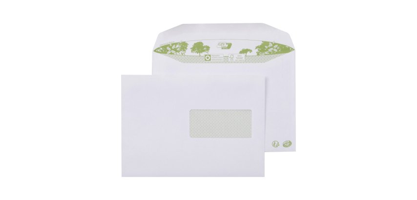 Enveloppe recyclée pour mise sous pli automatique - 162 x 229 mm 80 g - Fenêtre 45 x 100 - Patte gommée - GPV ERAPURE - Boîte de 500