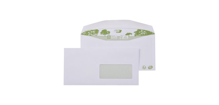 Enveloppe recyclée pour mise sous pli automatique - 114 x 229 mm 80 g - Fenêtre 45 x 100 - Patte gommée - GPV ERAPURE - Boîte de 1 000