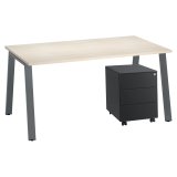 Pack bureau Ecla L 160 x P 80 cm + caisson mobile métal 3 tiroirs