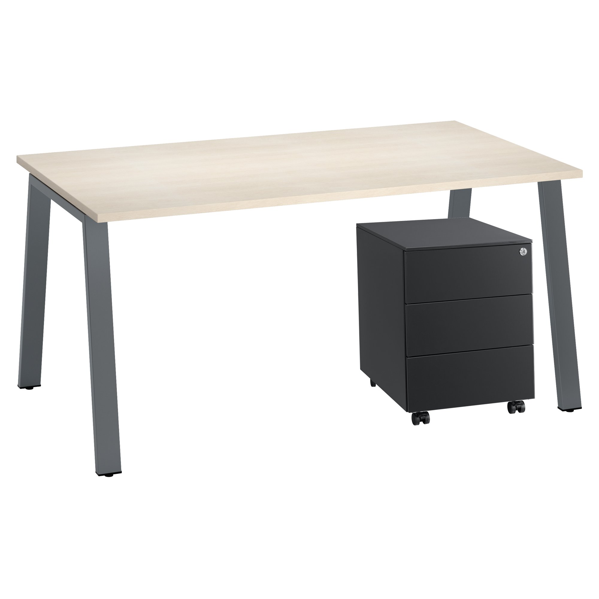 Pack bureau Ecla L 160 x P 80 cm + caisson mobile métal 3 tiroirs