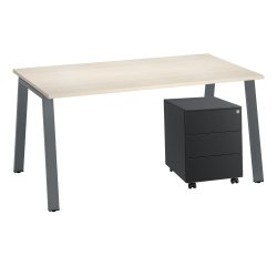 Pack Ecla Escritorio roble claro 160 cm + cajonera metálica 3 cajones
