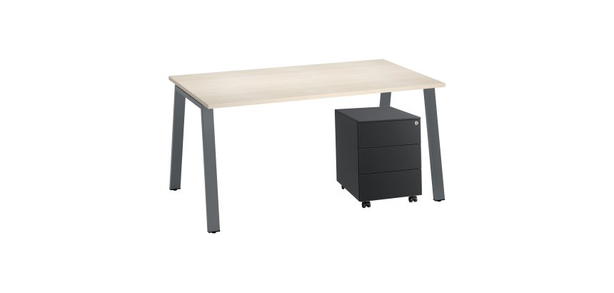 Pack bureau Ecla L 160 x P 80 cm + caisson mobile métal 3 tiroirs
