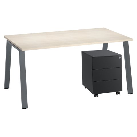 Pack Ecla Escritorio 160 cm patas antracita + cajonera antracita metálica 3 cajones