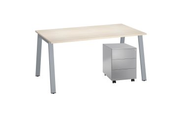 Pack Ecla Escritorio roble claro 160 cm + cajonera metálica 3 cajones