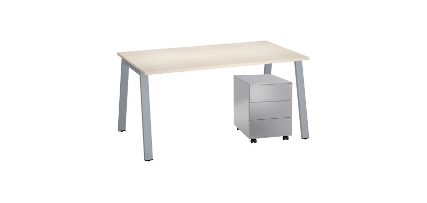 Pack Ecla Escritorio roble claro 160 cm + cajonera metálica 3 cajones