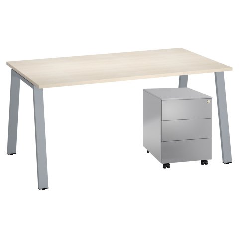 Pack Ecla Escritorio 160 cm patas aluminio + cajonera aluminio metálica 3 cajones