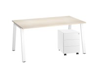 Pack Ecla Escritorio roble claro 160 cm + cajonera metálica 3 cajones