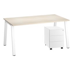 Pack Ecla Escritorio roble claro 160 cm + cajonera metálica 3 cajones
