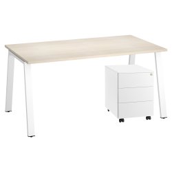 Pack bureau Ecla L 160 x P 80 cm + caisson mobile métal 3 tiroirs