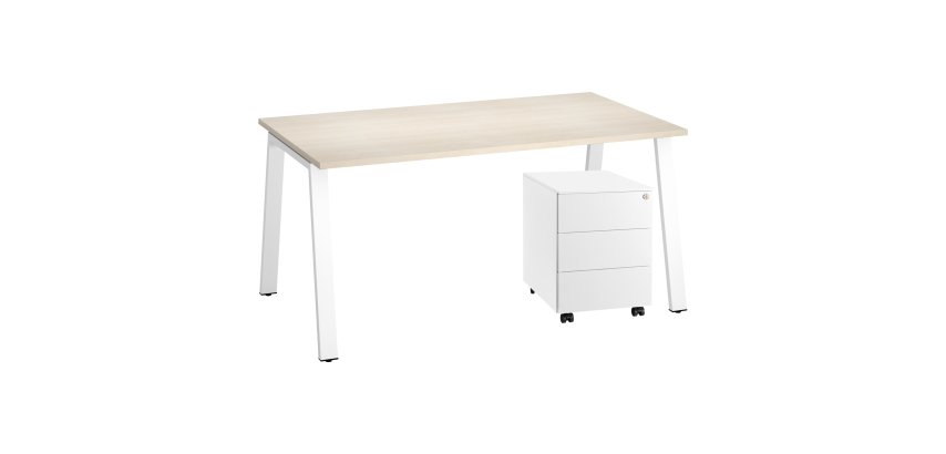 Pack bureau Ecla L 160 x P 80 cm + caisson mobile métal 3 tiroirs
