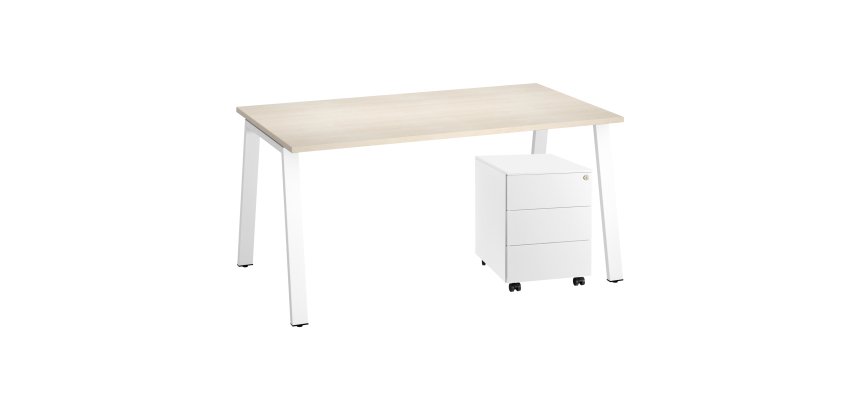 Pack bureau Ecla L 160 x P 80 cm + caisson mobile métal 3 tiroirs