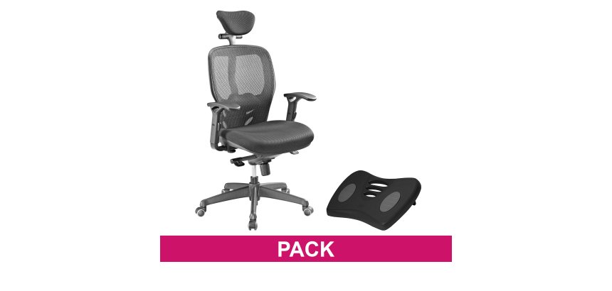Pack ergonómico Sillón de oficina + Reposapiés