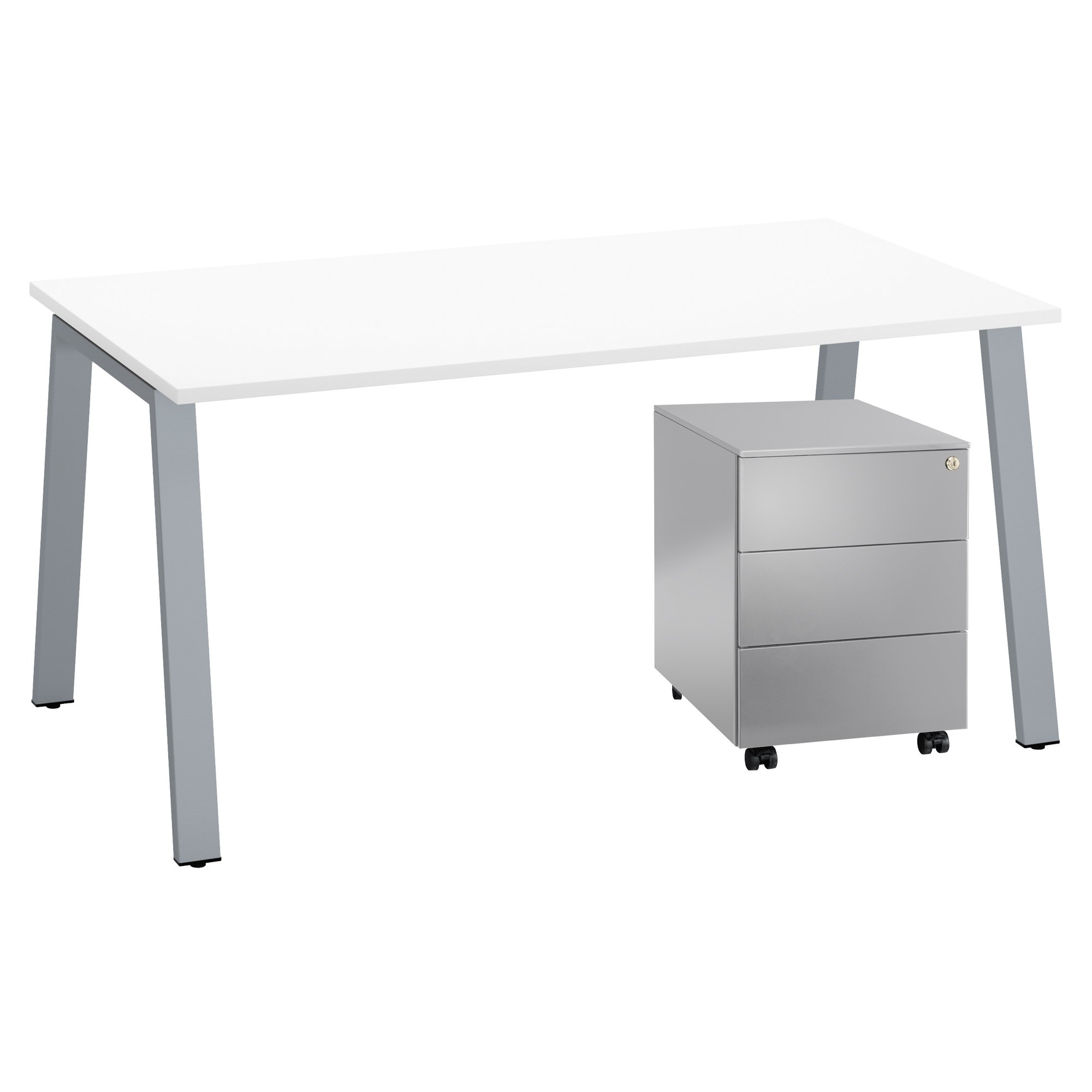 Pack bureau Ecla L 160 x P 80 cm + caisson mobile métal 3 tiroirs
