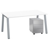 Set scrivania bianco l160 cm in alluminio + cassettiera in alluminio