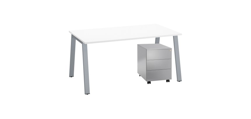 Pack bureau Ecla L 160 x P 80 cm + caisson mobile métal 3 tiroirs