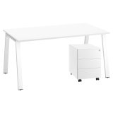 Set scrivania bianca l160 cm gambe bianche + cassone bianco