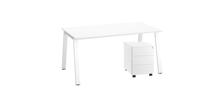 Pack bureau Ecla L 160 x P 80 cm + caisson mobile métal 3 tiroirs