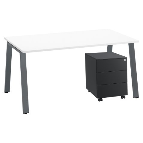 Pack bureau Ecla L 160 x P 80 cm + caisson mobile métal 3 tiroirs