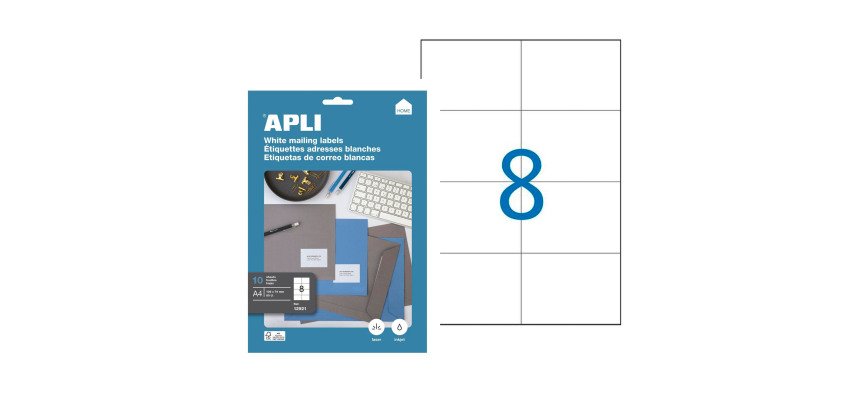 Etiquettes adresse jet d'encre, laser et copieur 105 X 74 mm Apli blanche - Boîte de 80