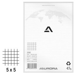 Bloc brouillon Aurora A5 148 x 210 mm - quadrillé 5 x 5 - 200 feuilles