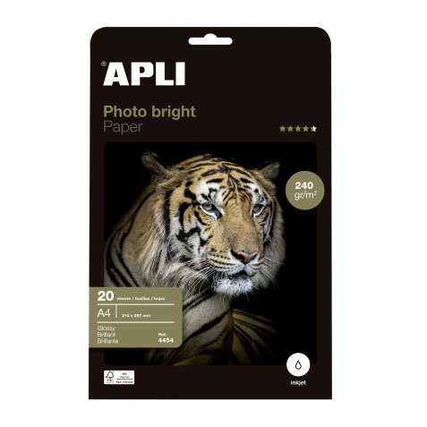 Papel Fotográfico Apli Bright Brillante A4 240g Paquete de 20 hojas