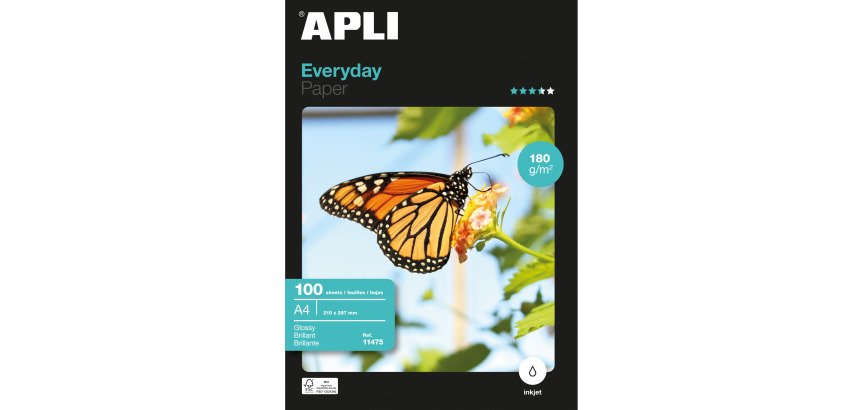 Papel Foto Apli Everyday brillante para impresora inkjet A4 180 g Caja de 100